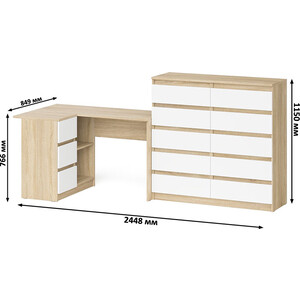 Комплект СВК Мори Стол компьютерный МС-16 левый + Комод МК1200.10, цвет дуб сонома/белый