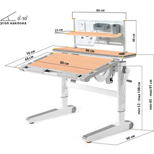 Детский стол Mealux Ergowood - M Multicolor + полка BD P-18 MG (BD-800 MG/MC Energy + BD P-18 MG) столешница клен/накладки на ножках серые в Москвe