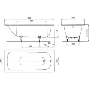 Ванна стальная Kaldewei Saniform Plus 361-1 Easy-Clean 150x70 с экраном Emmy Монро и ножками