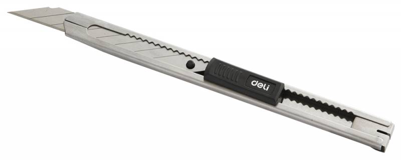 Канцелярский нож, автоматическая фиксация, лезвие: 9мм / выдвижное / сегментированное / отламывающееся, Deli E2034 (E2034)