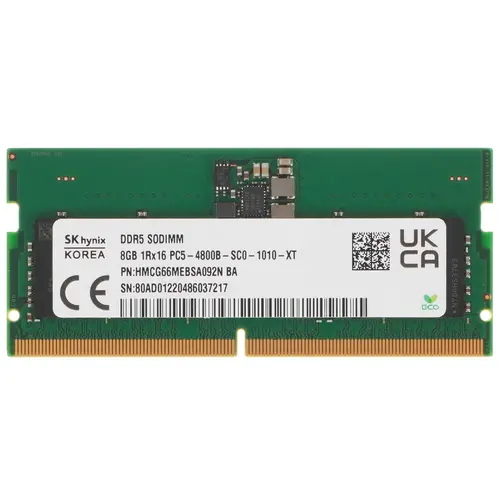 Память DDR5 SODIMM 8Gb, 4800MHz, CL40, 1.1 В, Hynix (HMCG66MEBSA092N)