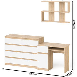 Стол компьютерный СВК Мори МС-1 левый + Комод МК1200.8 + Полка 900, цвет дуб сонома/белый (1027106) в Москвe