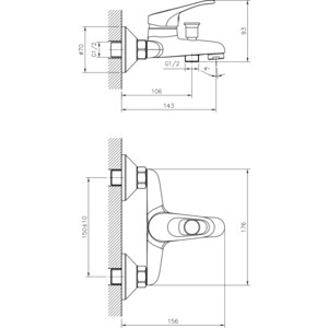 Комплект смесителей Decoroom для раковины и ванны, с душем, хром (DR21012, DR21035)