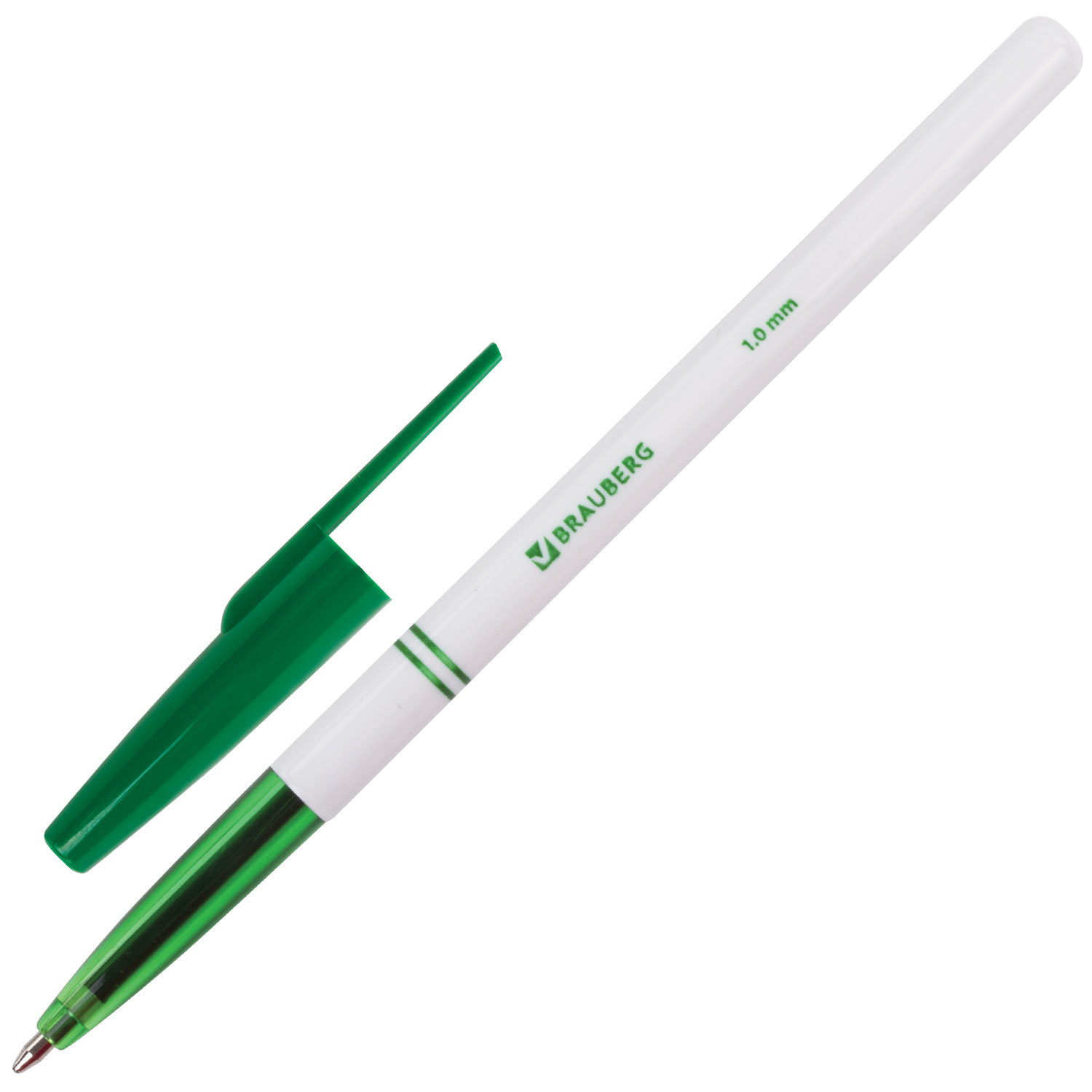 Ручка шариковая Brauberg Офисная, зеленый, пластик, колпачок (141511)