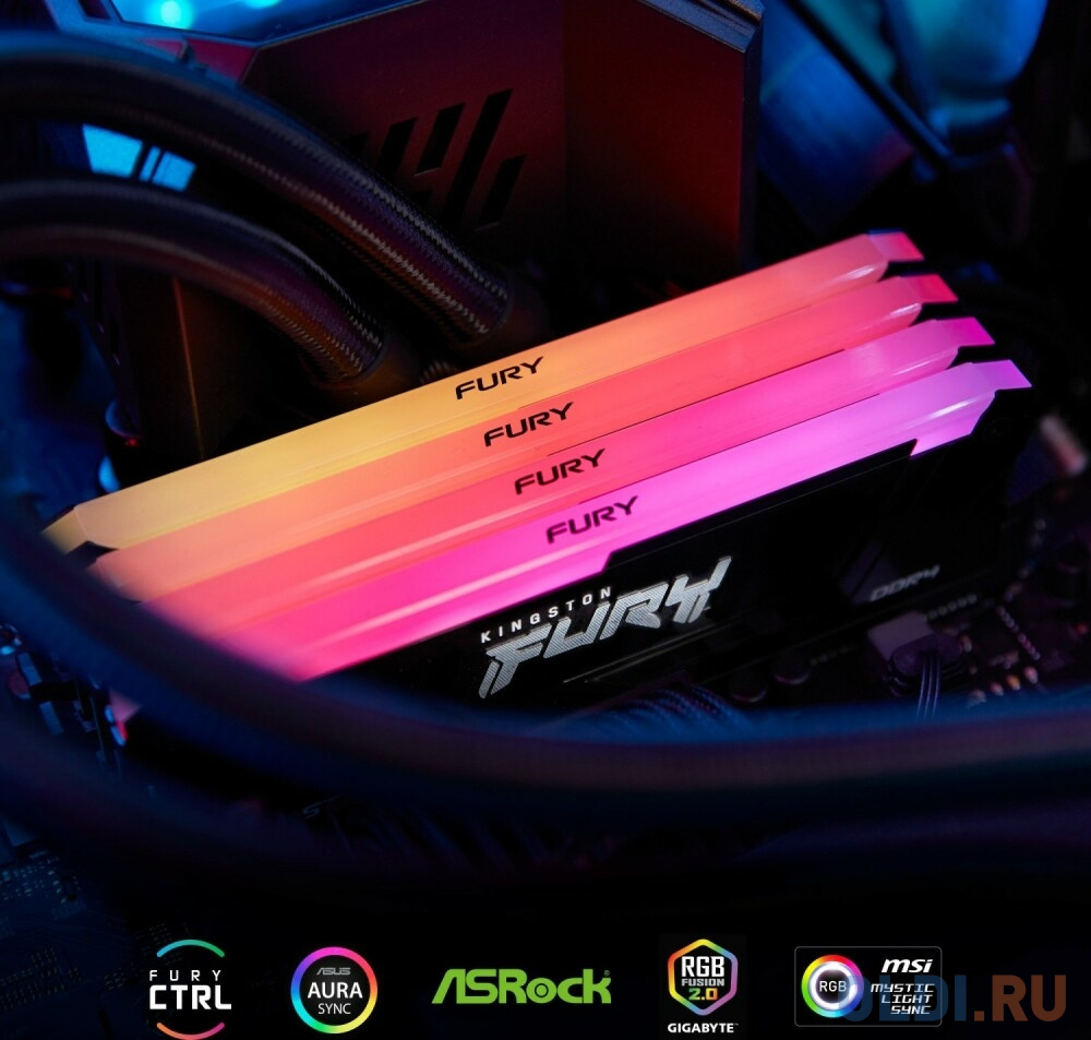 Память оперативная/ Kingston 32GB 3733MT/s DDR4 CL19 DIMM (Kit of 2) 1Gx8 FURY Beast RGB в Москвe