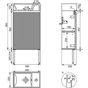 Тумба с раковиной Wellsee WC Area 40х22 напольная, смеситель справа, матовая синяя (221804003)