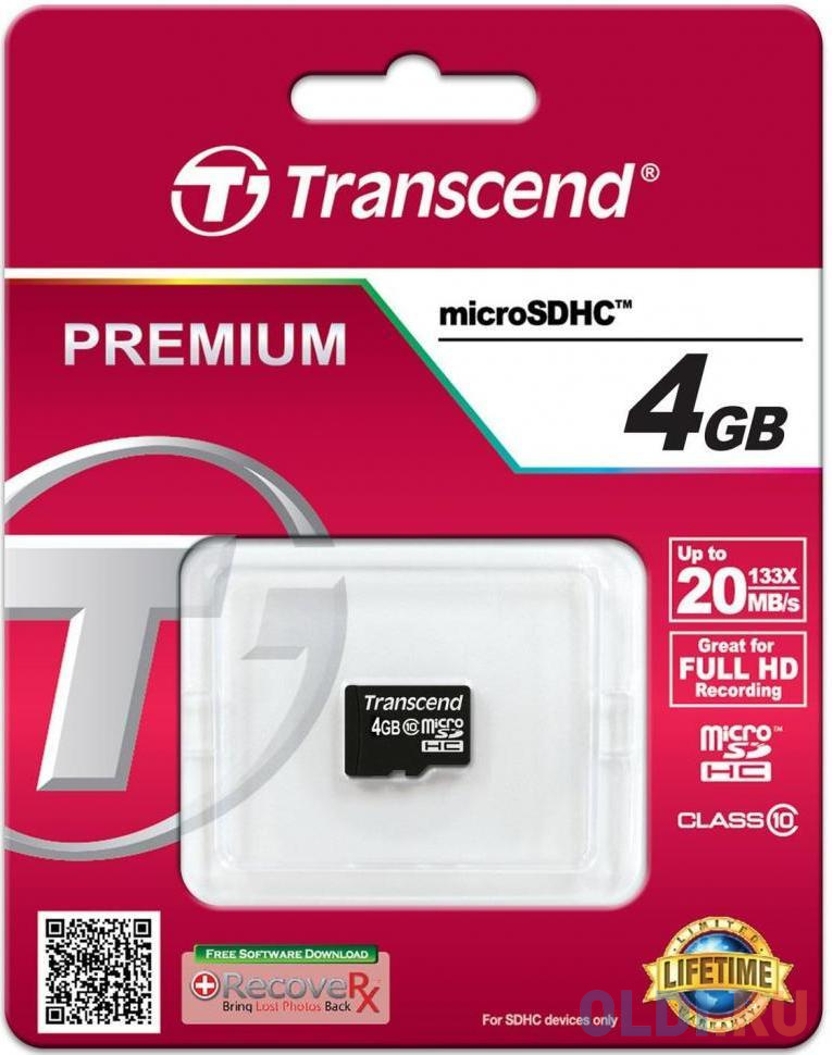 Карта памяти MicroSDHC 4GB Transcend Class10 no Adapter (TS4GUSDC10)