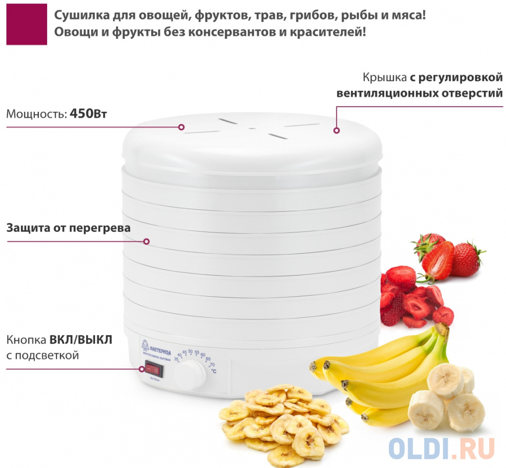 Сушилка для овощей и фруктов Мастерица ЭСБ-15/25-450 белый в Москвe