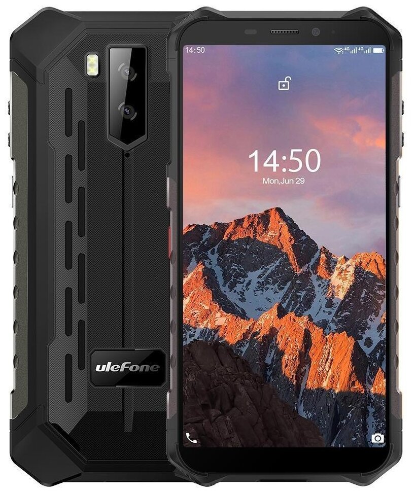 Смартфон Ulefone Armor X5 Pro, 5.5" 720x1440 IPS, MediaTek Helio A25, 4Gb RAM, 64Gb, 3G/4G, NFC, Wi-Fi, BT, 2xCam, 2-Sim, 5000 мА⋅ч, Micro-USB, Android 10, черный, ударопрочный корпус (ULF-ARX5PRO-BK)