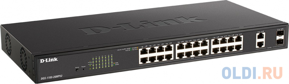 D-Link DGS-1100-26MPV2/A3A, L2 Smart Switch with 24 10/100/1000Base-T ports and 2 1000Base-T/SFP combo-ports