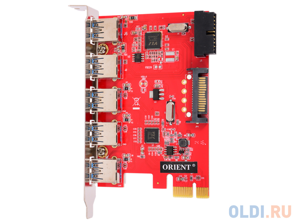 Контроллер ORIENT VA-3U5219PE, PCI-E USB 3.0 5ext/2int (19-pin) port, VIA VL805+VL813 chipset, разъем доп.питания, oem в Москвe