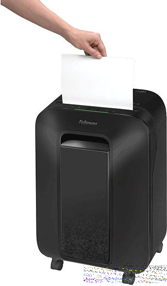 Шредер Fellowes Powershred LX201, черный, DIN P-5, 2х12 мм, 12 лст., 22 лтр., Jam Proof™, SafeSense