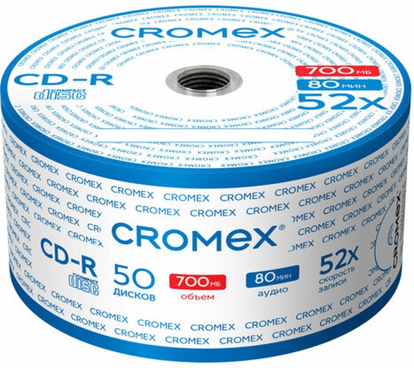 Диск CROMEX CD-R, 700Mb, 52x, Bulk, 50 шт, Printable (513773)