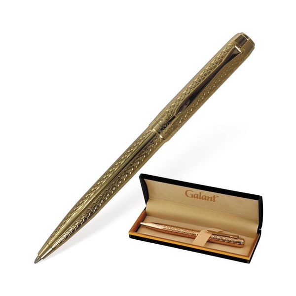 Ручка подарочная шариковая GALANT Graven Gold, корпус золотистый с гравировкой, золотистые детали, пишущий узел 0,7 мм, синяя, 140466
