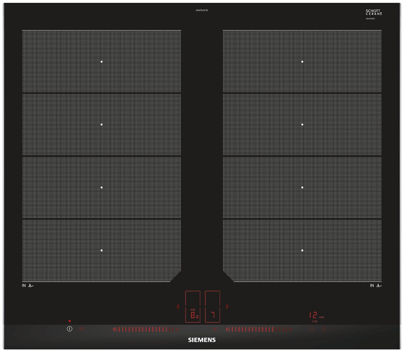 Индукционная варочная панель SIEMENS iQ700 EX675LXC1E, 4 конфорки, черный (EX675LXC1E)