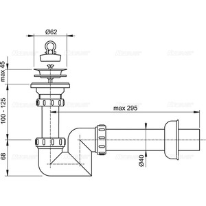 Сифон для раковины AlcaPlast D40 с нержавеющей решеткой D63 (A412-DN40)