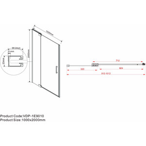 Душевая дверь Vincea Extra 90-100х200 прозрачная, вороненая сталь (VDP-1E9010CLGM)