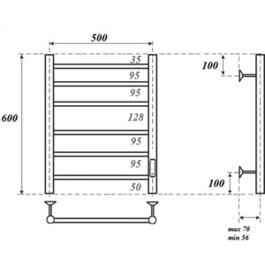 Полотенцесушитель электрический Point П6 500x600 диммер справа, белый (PN10856W)