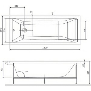 Акриловая ванна Am.Pm Gem W93A 160х70 с каркасом в Москвe