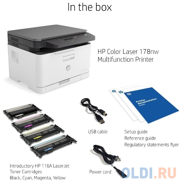 МФУ HP Color Laser 178nw  4ZB96A  принтер/сканер/копир, A4, 18/4 стр/мин. 128Мб, USB, LAN, WiF