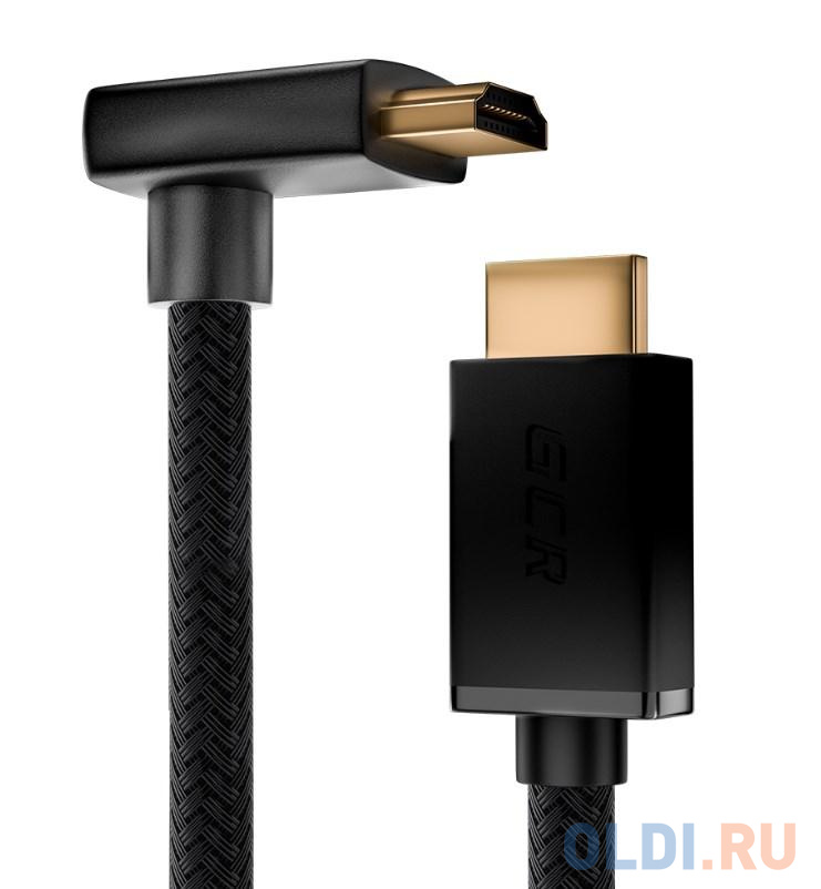 GCR Кабель 2.0m HDMI 2.0, M/M верхний угол, черный нейлон, HDR 4:2:2, Ultra HD, 4K 60 fps 60Hz/5K*30Hz, 3D, AUDIO, 18.0 Гбит/с, 28/28 AWG, GCR-53293