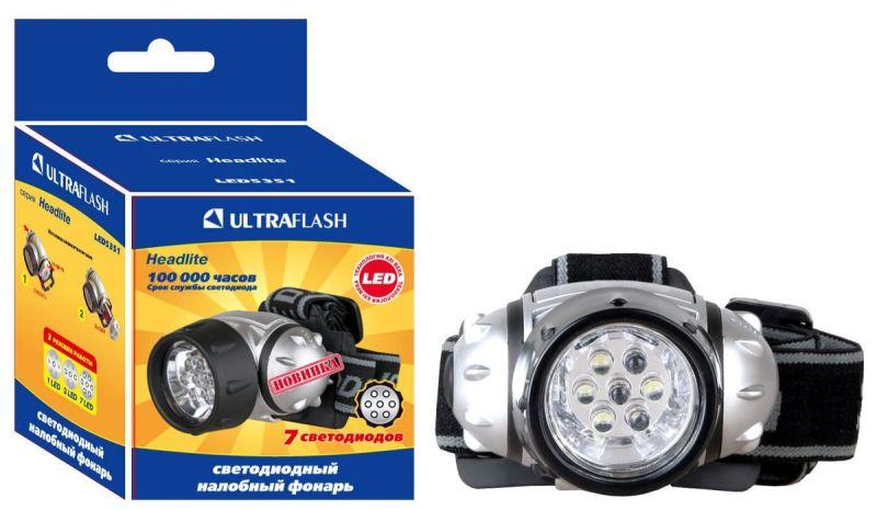 Фонарь налобный LED 5351 (7LED 3 режима; 3хR03 метал.) Ultraflash 10260