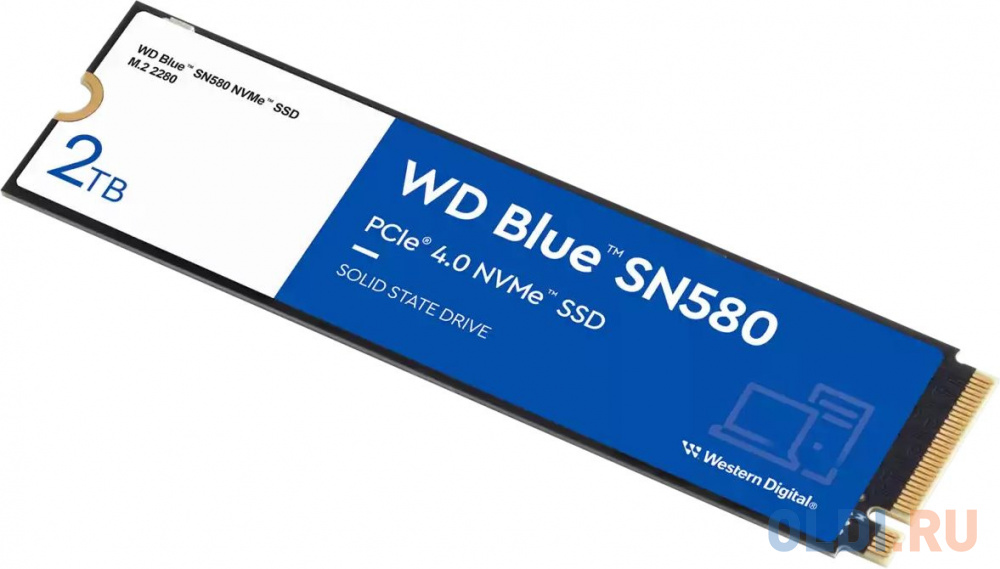 Твердотельный накопитель/ WD SSD Blue SN580 NVMe, 2000GB, M.2(22x80mm), NVMe, PCIe 3.0 x4, 3D TLC, R/W 3500/3500MB/s, IOPs 600 000/600 000, TBW 900, D
