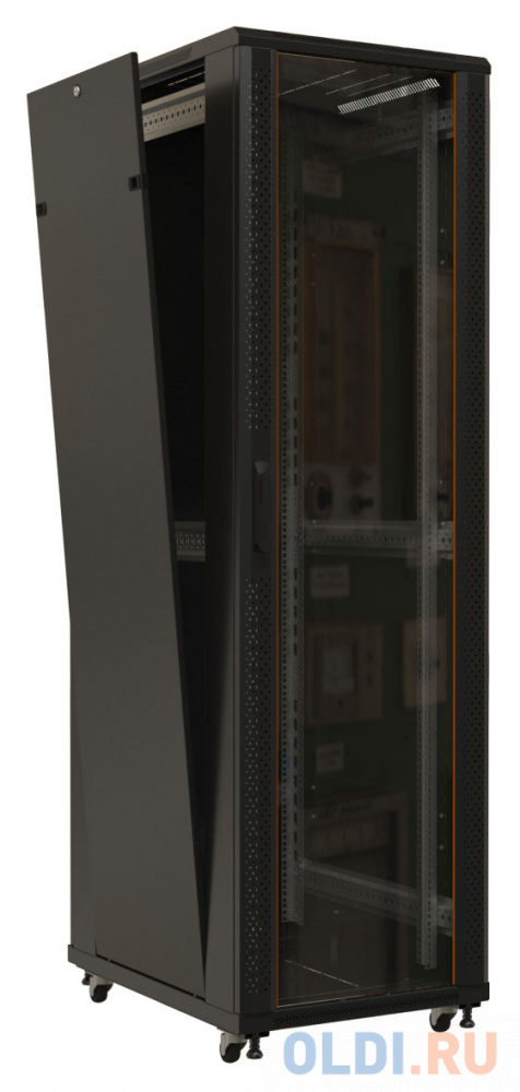 Шкаф серверный Hyperline (TTB-4266-AS-RAL9004) напольный 42U 600x600мм пер.дв.стекл задн.дв.спл.стал.лист 800кг черный 510мм IP20 сталь