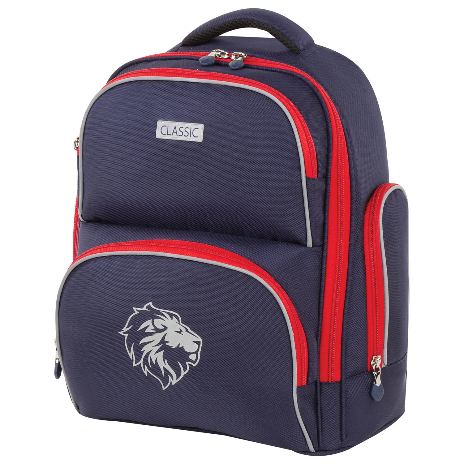 Рюкзак BRAUBERG CLASSIC, легкий каркас, премиум материал, Lion, синий, 37х32х21 см