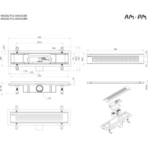 Душевой лоток Am.Pm PrimeFlow затвор Cut Gradient 40 см, черный (W02SC-P11-040-01BM)