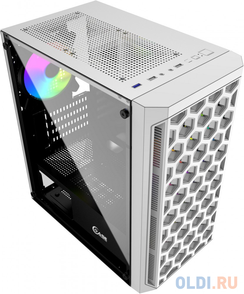 Корпус Powercase Mistral Micro T3W, Tempered Glass, Mesh, 2x 140mm + 1х 120mm 5-color fan, белый, mATX  (CMIMTW-L3)