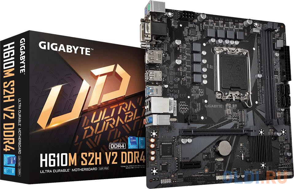 GIGABYTE H610M S2H V2 DDR4, LGA1700, H610, 2*DDR4, DP+D-Sub+DVI+HDMI,  4 SATA 6 Гб/с, M2, Audio, Gb LAN, USB 3.2, USB 2.0, COM*1 header, mATX