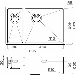 Кухонная мойка Omoikiri Taki 69-2-U/IF-IN-R Side нержавеющая сталь (4993182)