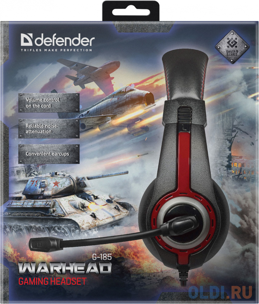 Гарнитура Defender Warhead G-185 черный+красный 2 м.