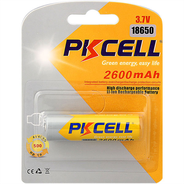 Аккумулятор PKCELL 2600-1B, 18650, 3.7V 2.6 А·ч, 1 шт. (18650 2600-1B)