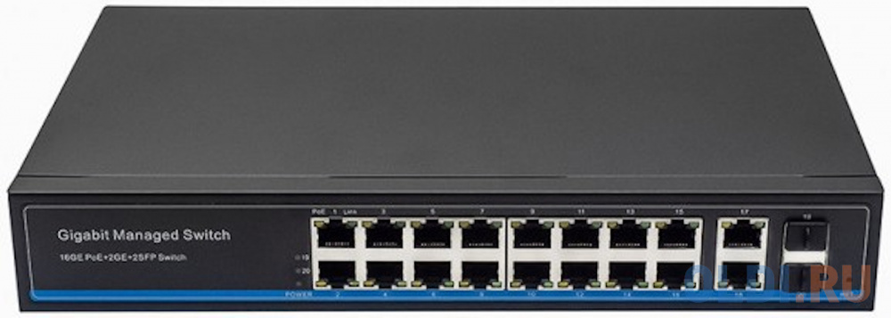 Управляемый L2 PoE коммутатор Gigabit Ethernet на 16 RJ45 PoE + 2 x RJ45 + 2 GE SFP портов. Порты: 16 x GE (10/100/1000 Base-T) с поддержкой PoE (IEEE в Москвe