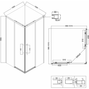 Душевой уголок Niagara Nova 100x100 тонированный, черный матовый (NG-2830-34BLACK)