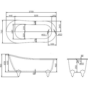 Акриловая ванна BelBagno 170x75 без ножек (BB06-1700)