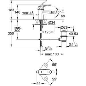 Смеситель для биде Grohe Europlus 2 с донным клапаном (33241002)