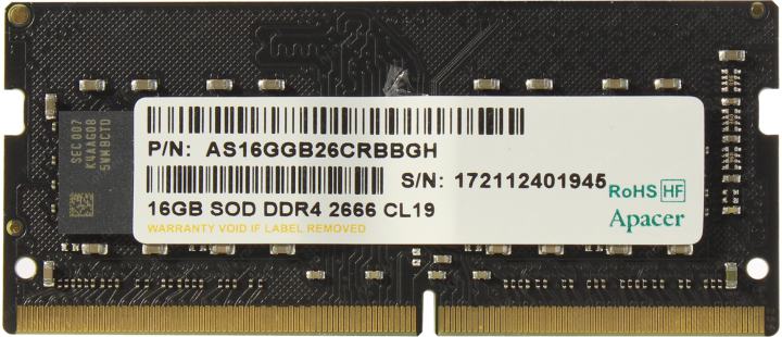 Память DDR4 SODIMM 16Gb, 2666MHz, CL19, 1.2 В, Apacer (AS16GGB26CRBBGH) Retail