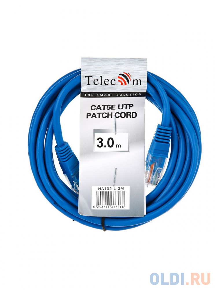 Патчкорд литой "Telecom" UTP кат.5е 3,0м синий
