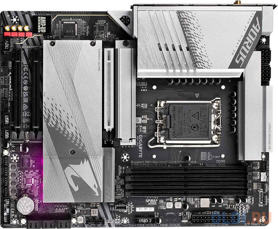 Z790 AORUS ELITE AX-W, Socket 1700, Intel®Z790, 4xDDR5-4800, HDMI+DP, 3xPCI-Ex16, 6xSATA3(RAID 0/1/5/10), 4xM.2, 8Ch Audio, 1x2.5GbLan, WiFi, (4+4)xUS в Москвe