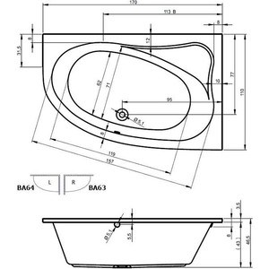 Акриловая ванна Riho Aryl 170x110 L левая, с ножками (B018001005, 207095)