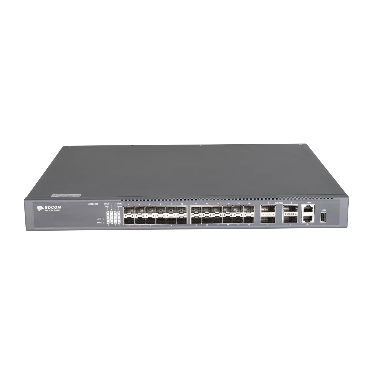 Коммутатор BDCom S5828, управляемый, кол-во портов:, SFP+ 24x10 Гбит/с, кол-во SFP/uplink: QSFP28 4x100 Гбит/с, установка в стойку