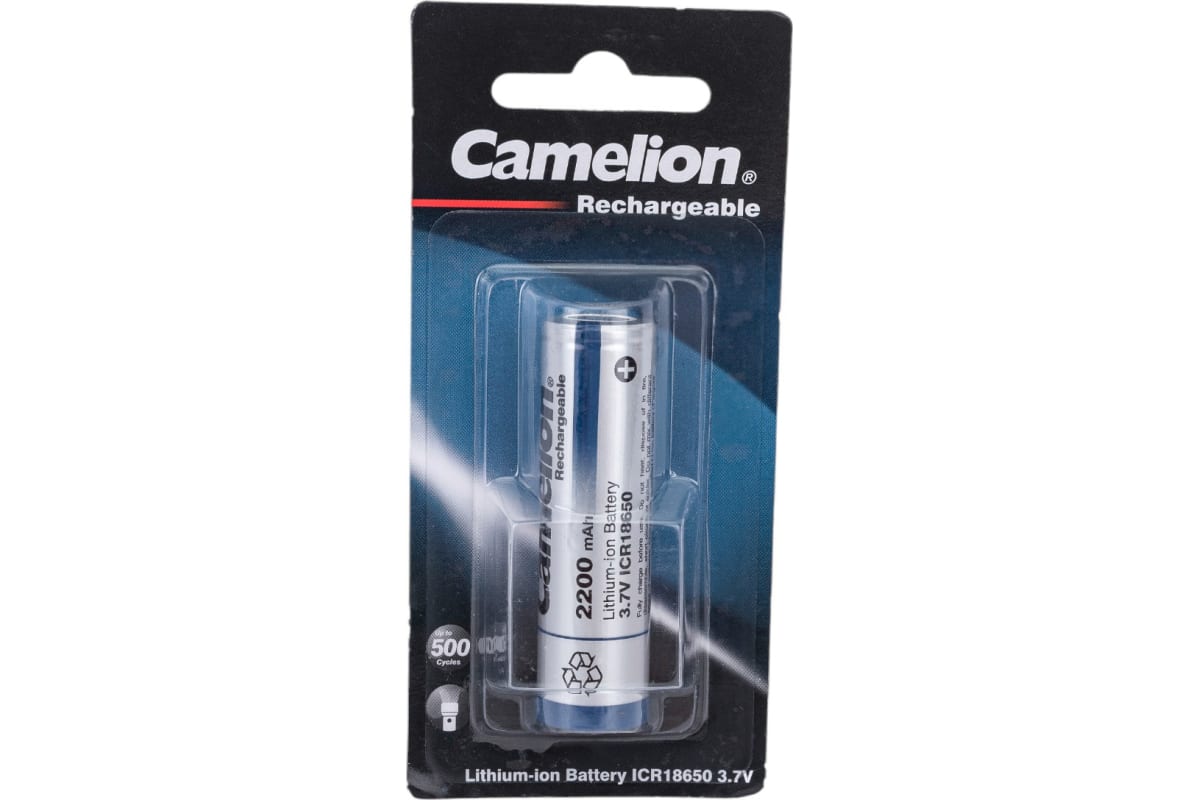 Аккумулятор Camelion ICR18650F-22BP1, 18650, 3.7V 2.2 А·ч, 1 шт. (14720)