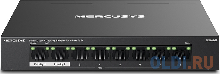 Mercusys MS108GP Настольный коммутатор с 8 гигабитными портами (7 портов PoE+)