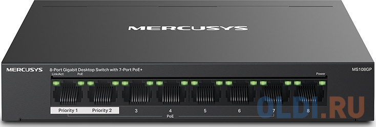 Mercusys MS108GP Настольный коммутатор с 8 гигабитными портами (7 портов PoE+) в Москвe