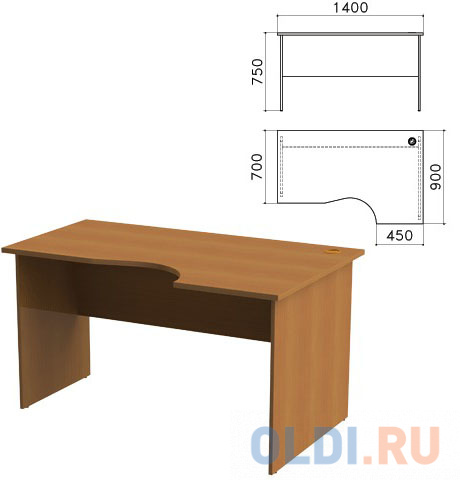 Стол письменный эргономичный &quot;Монолит&quot;, 1400х900х750 мм, правый, цвет орех гварнери, СМ4.3