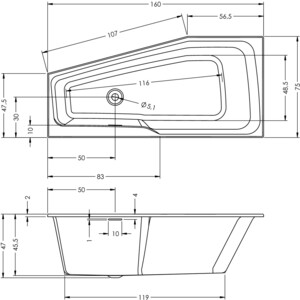 Акриловая ванна Riho Rething Space 160x75 L левая, с каркасом (B112001005, 2YNST2048)