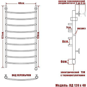 Полотенцесушитель электрический Ника Arc ЛД 120/40 ТЭН справа